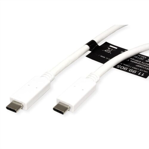 Cable USB 3.2 Gen 2, 1 M, Tipo C,  PD (Power Delivery) 20V5A, con Emark, C-C, M/M, blanco, 1 m VALUE