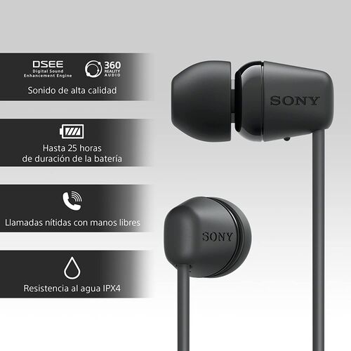 Sony WI-C100 Auriculares Inalmbricos - Hasta 25 Horas Batera, Micrfono, Conectividad Bluetooth Fiable, Negro