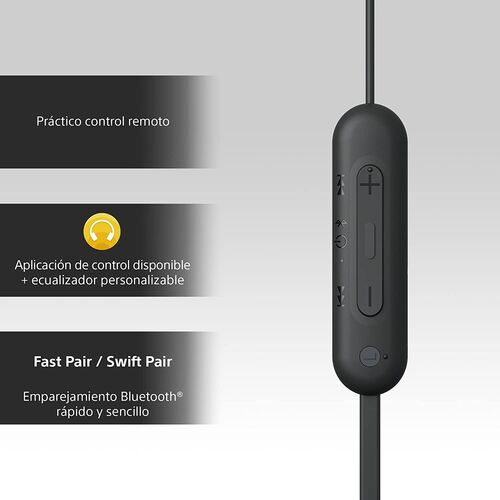 Sony WI-C100 Auriculares Inalmbricos - Hasta 25 Horas Batera, Micrfono, Conectividad Bluetooth Fiable, Negro