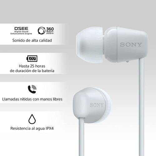 Sony WI-C100 Auriculares Inalmbricos -Batera, Micrfono, Conectividad Bluetooth Fiable, Blanco