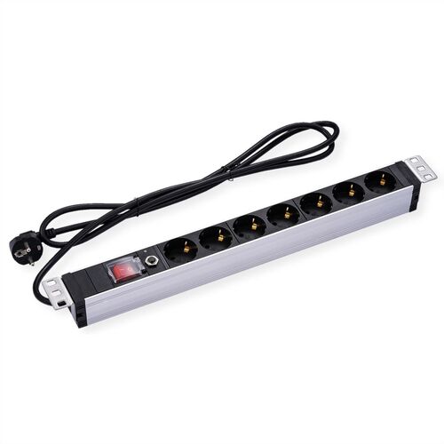 VALUE 19 1UH, PDU 7 - way Socket, 45 with overload protector, 2m