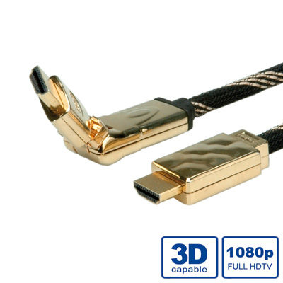 CABLE HDMI 2 M. HDMI M/HDMI M ALTA VELOCIDAD CON ETHERNET ORO CON CONECTOR GIRATORIO ROLINE