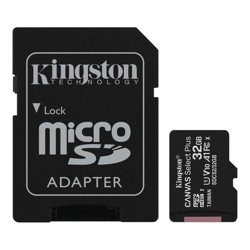 TARJETA MEMORIA MICROSD HC 32GB + ADAPTADOR KINGSTON CANVAS SELECT PLUS - CLASE 10 - 100MB/S
