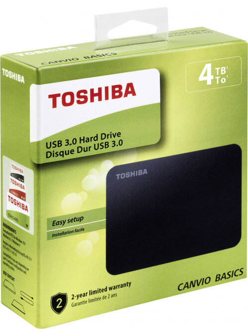 DISCO DURO EXTERNO TOSHIBA CANVIO BASICS HDTB440EK3CA - 2.5"/6.35CM - 4TB - USB 3.0 - MAX TRANSFERENCIA 5GBPS - ALIMENTACIN USB - INDICADOR LED