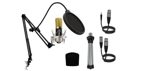 Audibax Berlin 1800 Gold (Negro/Oro) Pro Pack Micrfono Estudio + Soporte + Antipop + Cables