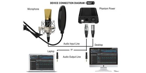 Audibax Berlin 1800 Gold (Negro/Oro) Pro Pack Micrfono Estudio + Soporte + Antipop + Cables