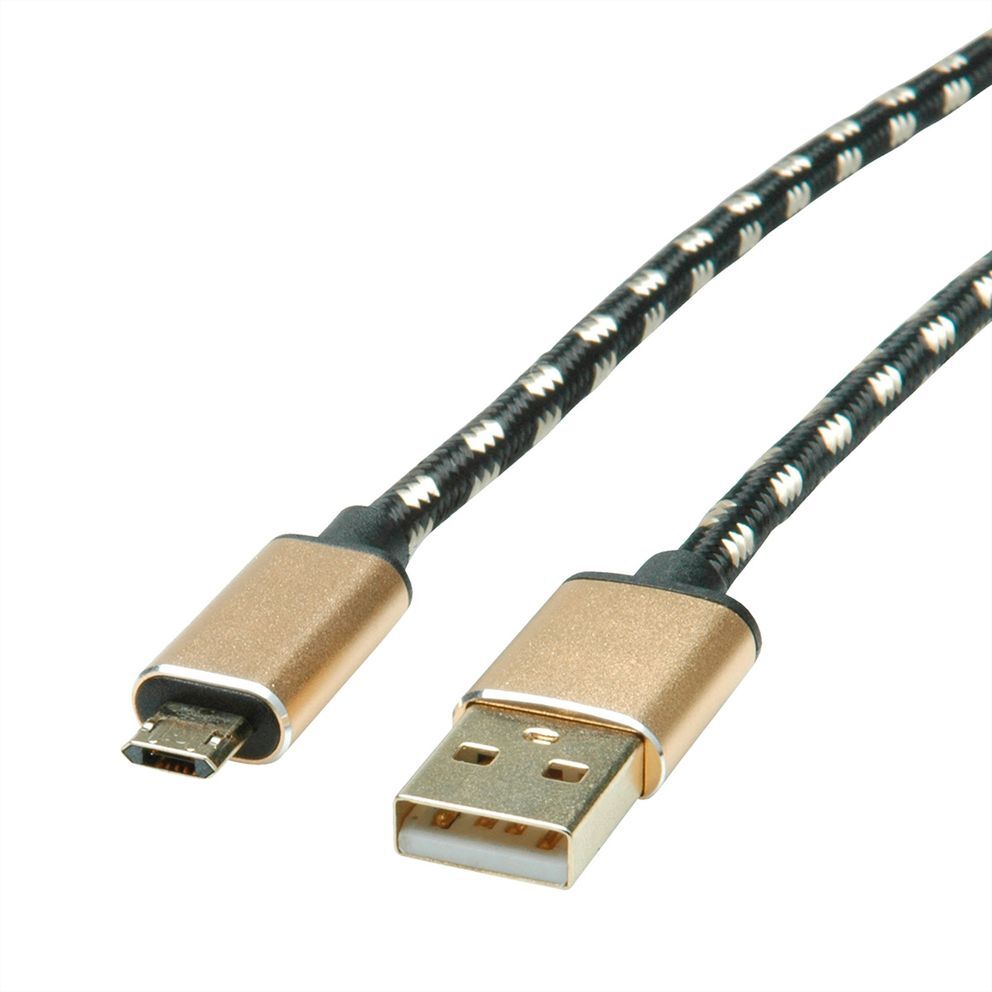 CABLE USB 2.0 1,8 M. A M- MICRO USB B M REVERSIBLE GOLD NEGRO ROLINE
