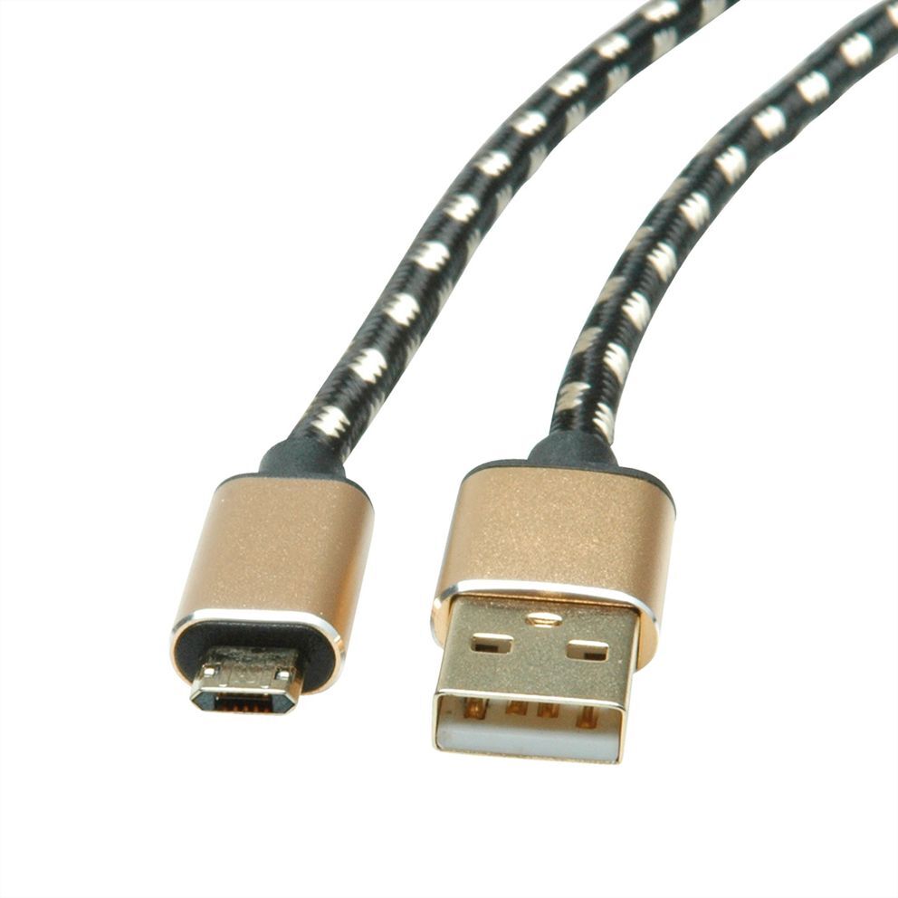 CABLE USB 2.0 1,8 M. A M- MICRO USB B M REVERSIBLE GOLD NEGRO ROLINE-gallery-2