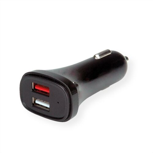 Cargador USB 2 puerto coche,  (1x QC3.0, 1x 5VDC 2.4A), 18W VALUE