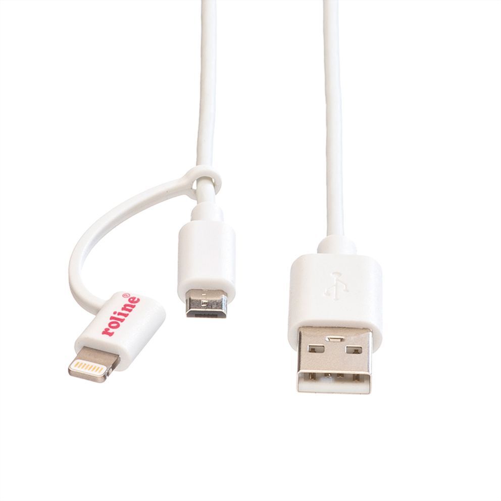 CABLE USB 2.0 1,0 M. LIGHTNING 8 PINES ( iPhone, iPad y iPod/Android) + MICRO USB, CARGADOR Y DATOS BLANCO ROLINE-gallery-thumb-2