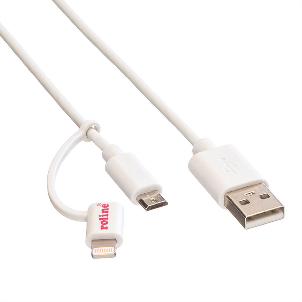 CABLE USB 2.0 1,0 M. LIGHTNING 8 PINES ( iPhone, iPad y iPod/Android) + MICRO USB, CARGA Y DATOS BLANCO ROLINE-gallery-thumb-4