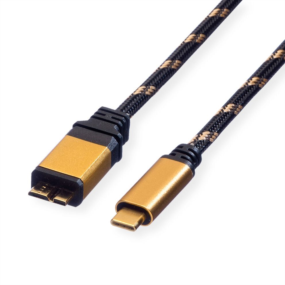Cable USB 3.2 Gen 1, 1 M., GOLD, tipo C-Micro B, M/M, ROLINE-gallery-2