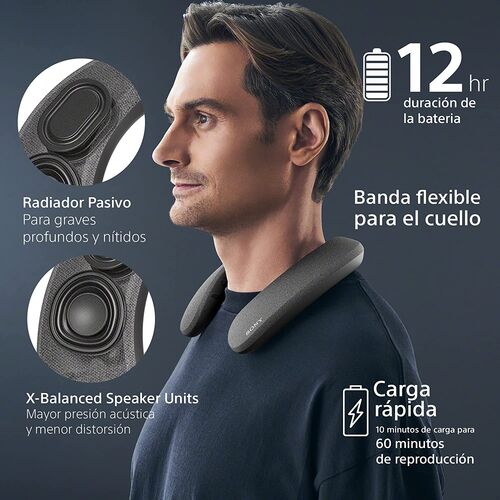 Sony Altavoz Estilo Neckband con Bluetooth y Sonido Dolby Atmos Envolvente, Transmisor Incluido, Negro