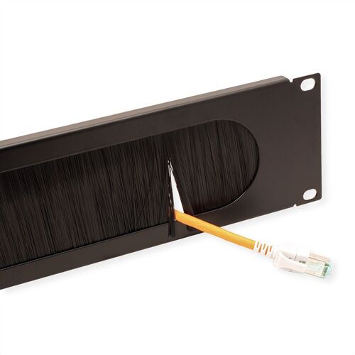 Panel Entrada de cables de 19" 2U con junta de cepillo, negro RAL 9005 VALUE