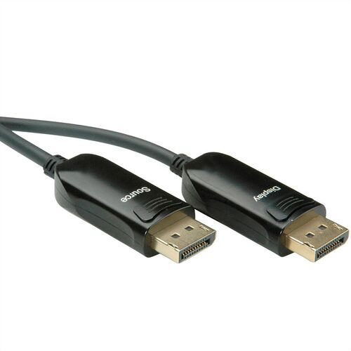 Cable DP 30 M.  DisplayPort v1.4 (AOC), UHD (7680x4320 @60Hz), 8K, HDR,   M/M, fibra negro  ROLINE