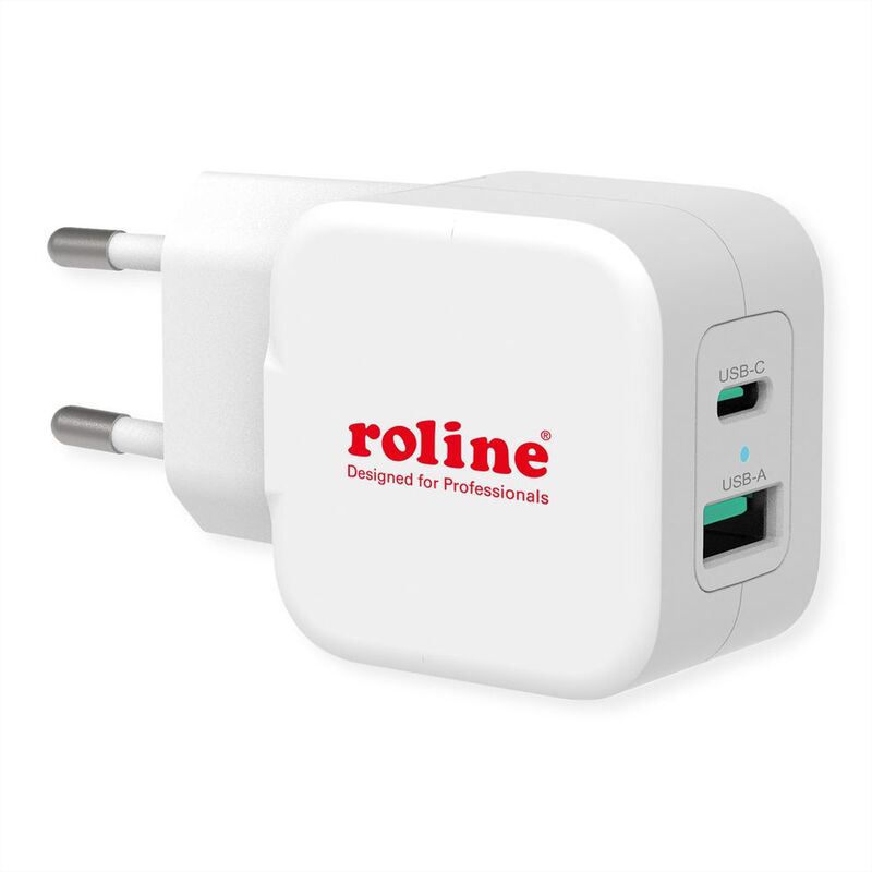 ROLINE USB Power Wall Charger, EU Plug, 1x/1x (USB-C + USB-A), 20W