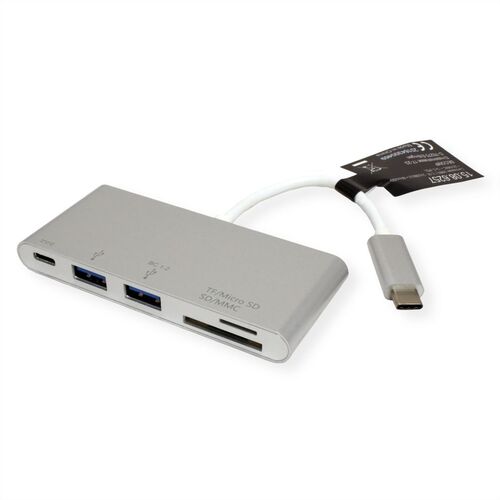 Lector/HUB de tarjetas ROLINE Tipo C + 2x USB 3.2 Gen 1, 1x PD (Power Delivery)