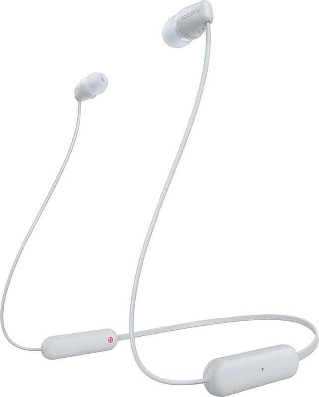 Sony WI-C100 Auriculares Inalámbricos -Batería, Micrófono, Conectividad Bluetooth Fiable, Blanco