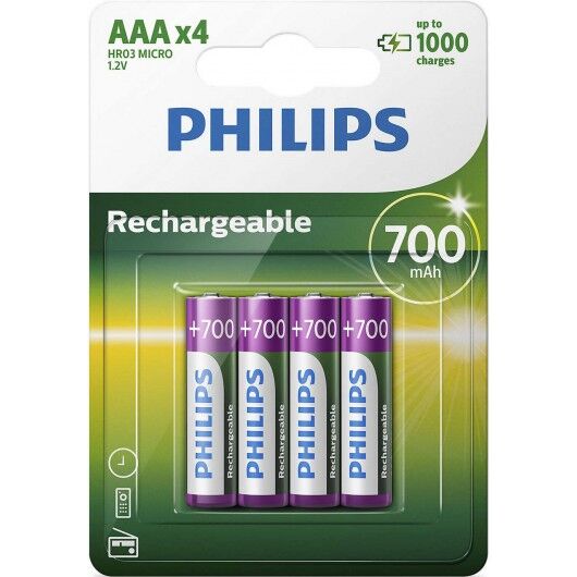 Pilas Recargables R03 / AAA  700/10 mAh Blister 4 pilas Philips