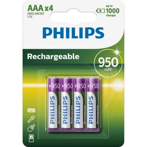 Pilas Recargables AAA/ R03 Philips 950/10 mAh Blister 4 unidades Philips