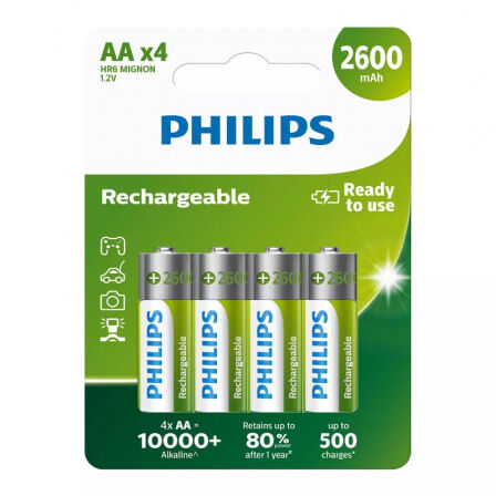 Pilas Recargables AA / R6 /  2600/10 mAh Blister 4 unidades Philips