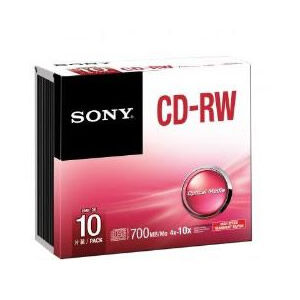 SONY CD-RW 700mb 4x10x ALTA VELOCIDAD CAJA SLIM 10 UDS