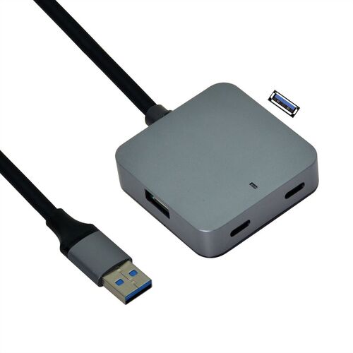 HUB USB 3.2 Gen1, 4 puertos (2x A + 2x C), con cable de extensin, negro, 5 m VALUE