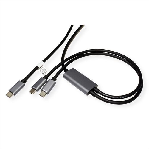 Cable cargador USB2.0 en Y -Divisor, Conectores Tipo C, C-C, M/M, mx. 100W, negro, 1,85m