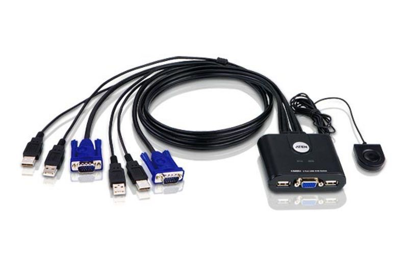 ATEN CONMUTADOR KVM CON CABLE VGA USB DE 2 PUERTOS CON SELECTOR DE PUERTOS REMOTO CS22U