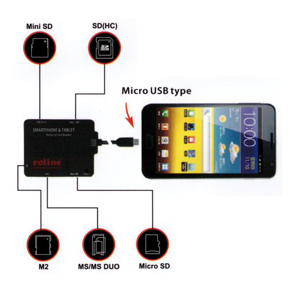 LECTOR TARJETAS MEMORIAS EXTERNO USB 2.0 COMPACTO MINI 50 EN 1 ROLINE 