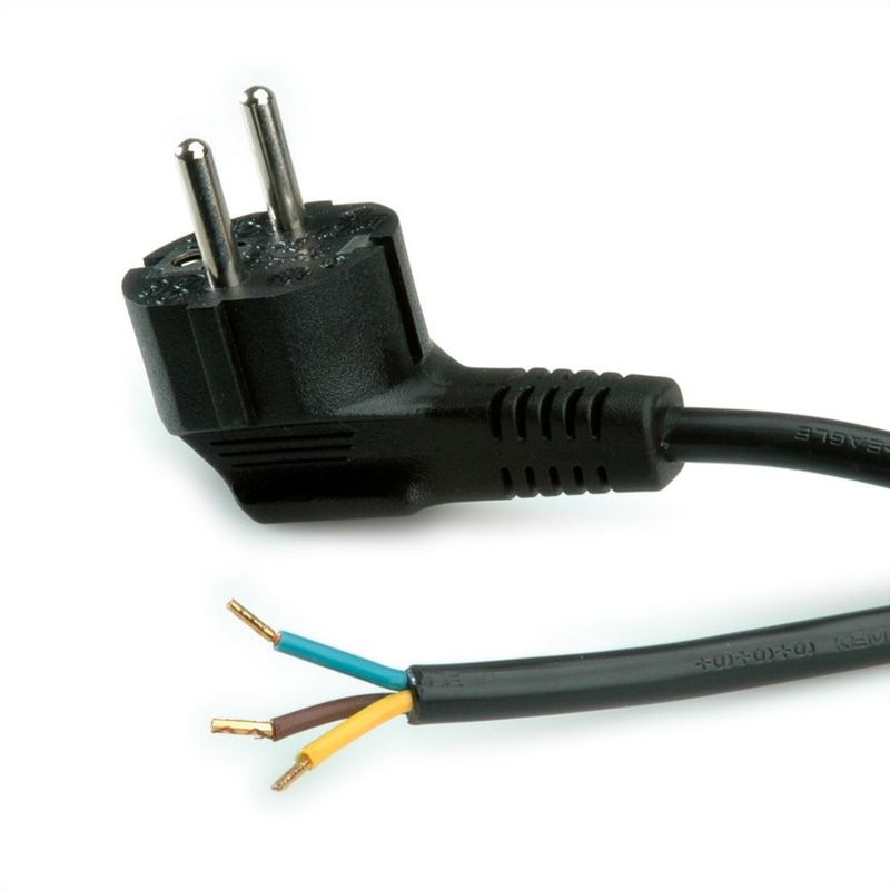 CABLE ALIMENTACION 1.8 M SCHUKO EN ANGULO / BORNES ABIERTO, 16A / 230VAC, 3X 0.75MM,  NEGRO ROLINE