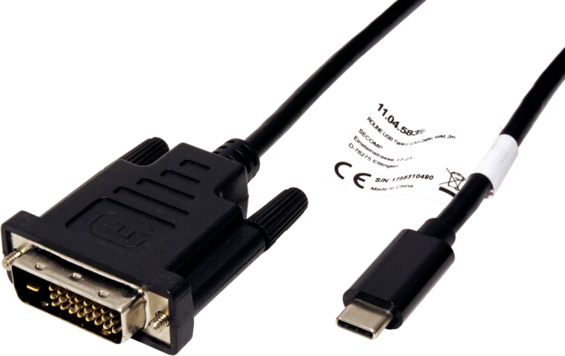 CABLE USB TIPO C - DVI M/F, NEGRO , 2.0 m ROLINE