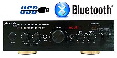 Audibax amplificador Karaoke Bluetooth 100W + 100W Músicales. Entrada 2 Micrófonos con volumen de mezcla y Echo. Radio FM .Entradas SD / USB
