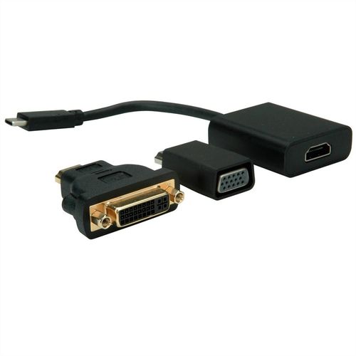CONVERTIDOR TIPO C COMBO  - HDMI/DVI/VGA, M/M NEGRO VALUE