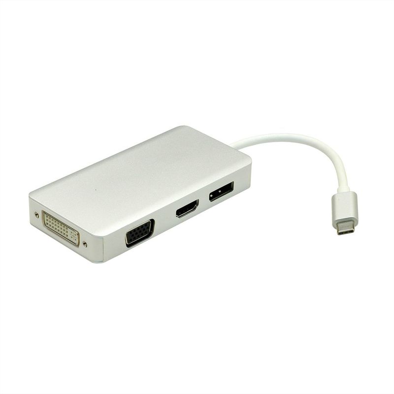 CONVERTIDOR USB TIPO C  a VGA/DVI/HDMI/DP PLATEADO VALUE