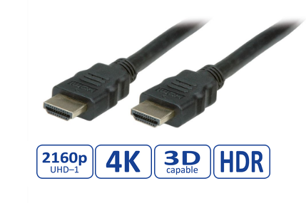 CABLE HDMI 2.0 1 M 4K/3D/HDR  + ETHERNET, M/M, NEGRO  3480x2160 60 Hz STANDARD