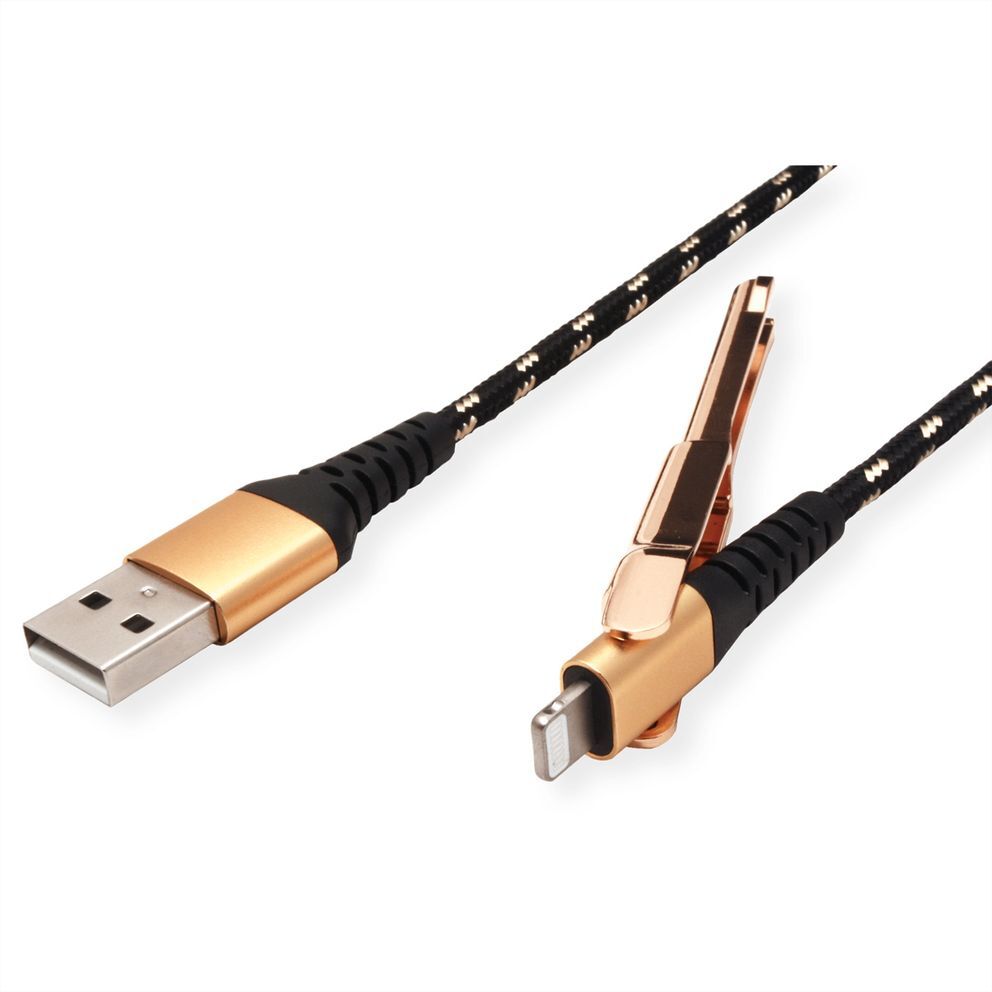 Cable USB 2.0 1 metro a Lightning Gold para iPhone, iPod, iPad, con función de soporte para teléfono inteligente, Roline