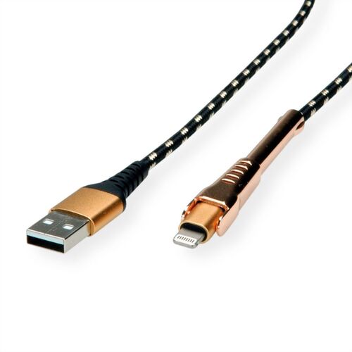 Cable USB 2.0 1 metro a Lightning Gold para iPhone, iPod, iPad, con funcin de soporte para telfono inteligente, Roline