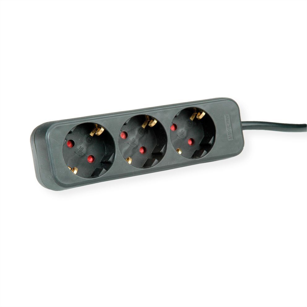 REGLETA 3 TOMAS SCHUKO SIN INTERRUPTOR NEGRA CABLE de 1,5MTS