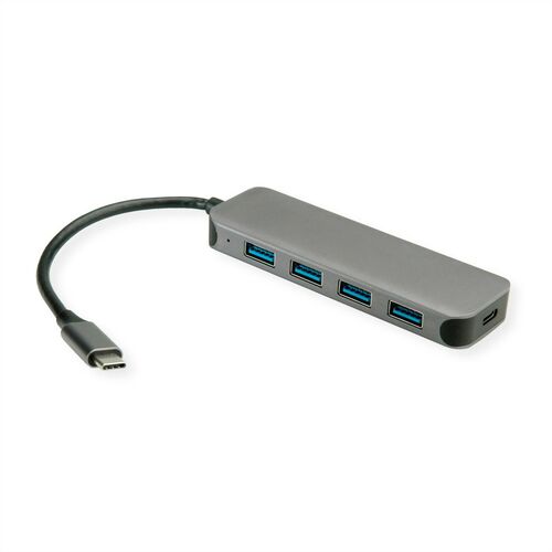 HUB USB 3.2 Gen 1, 4 puertos, cable de conexin tipo C, con puerto de alimentacin VALUE